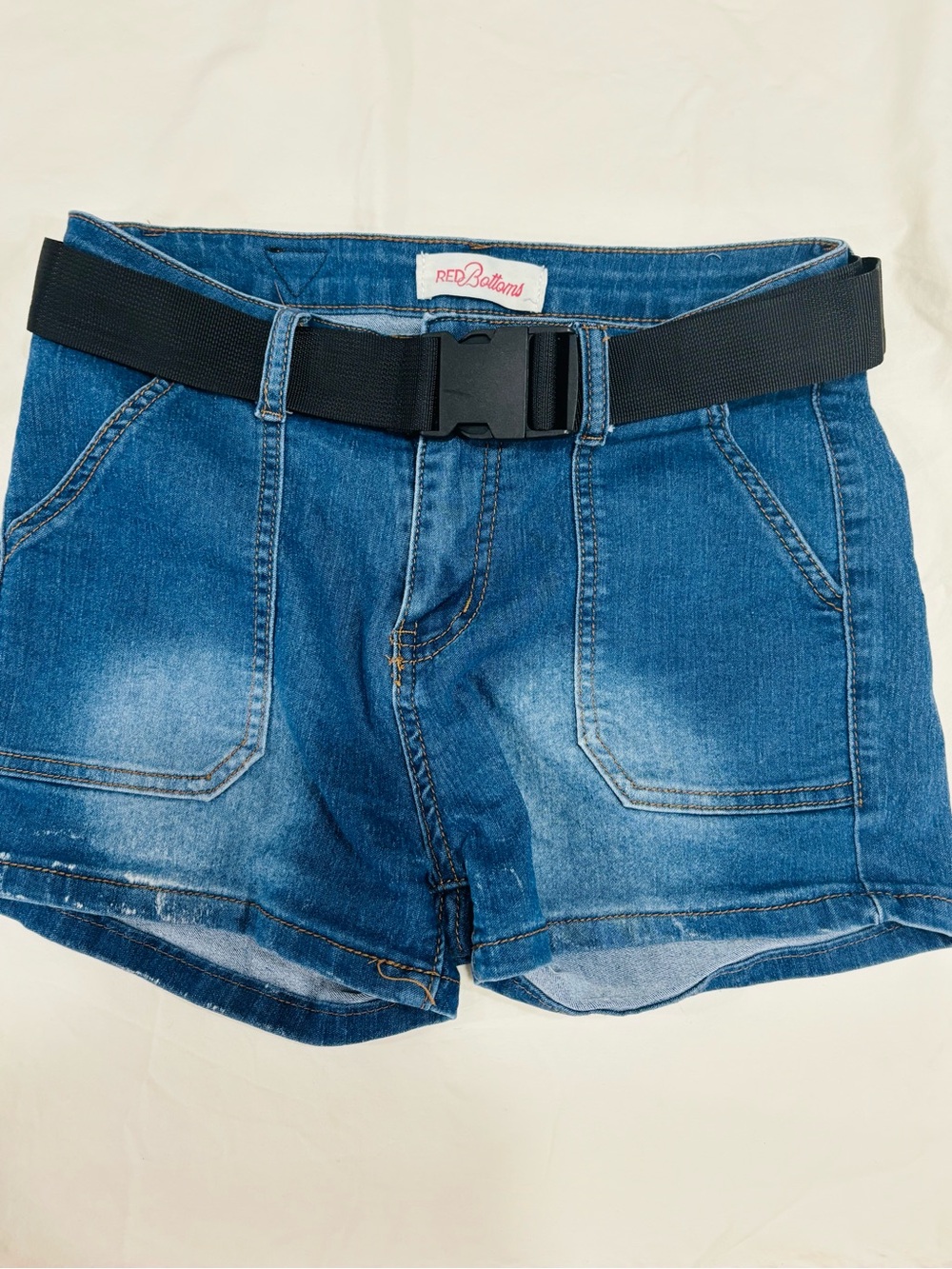 Christian Louboutin Blue Denim Women's Shorts with Black Belt